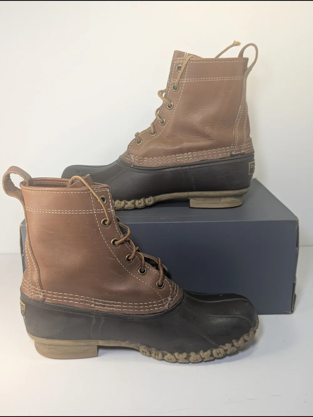 Men's Brown Leather & Black Rubber Duck Boots - Classic Waterproof Style
